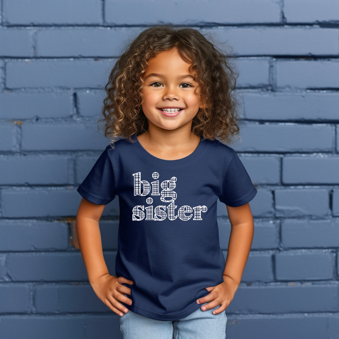Big Sister T Shirt Blue Gingham