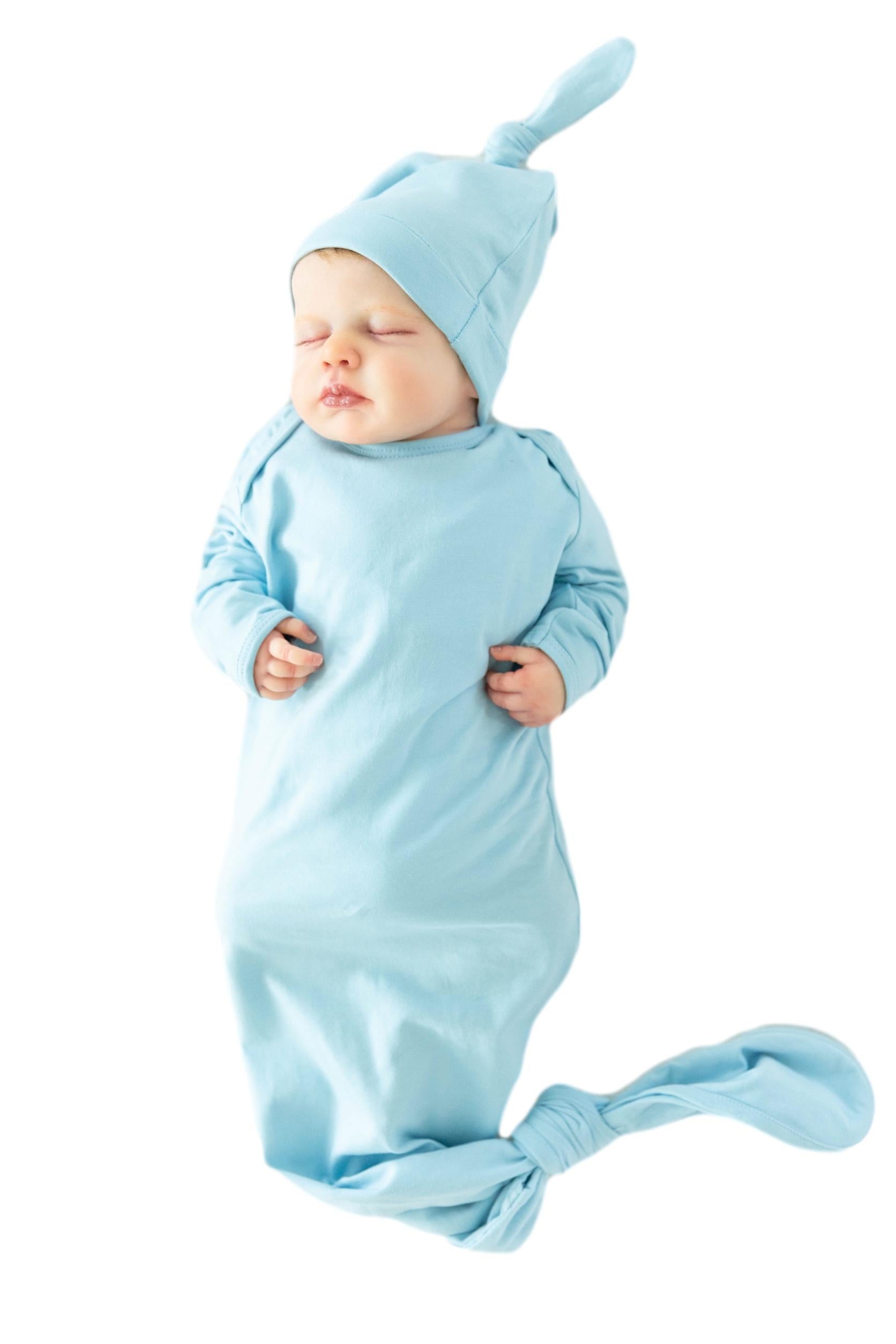Light Blue Newborn Baby Knotted Gown & Knotted Hat Set – Baby Be Mine