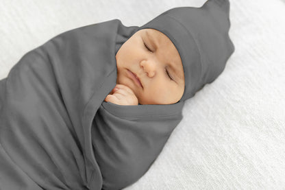 Charcoal MAMA Robe & Matching Swaddle Set with Dad T-Shirt