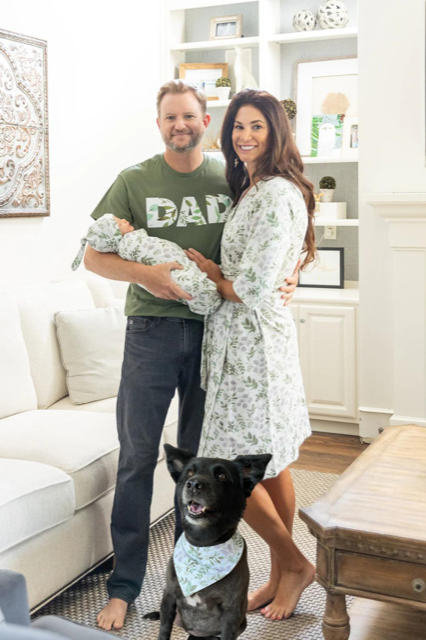 Morgan Pregnancy/Postpartum Robe & Swaddle Set & Dad T-Shirt & Dog Bandana