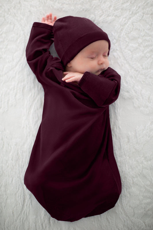Merlot Newborn Receiving Gown & Hat Set