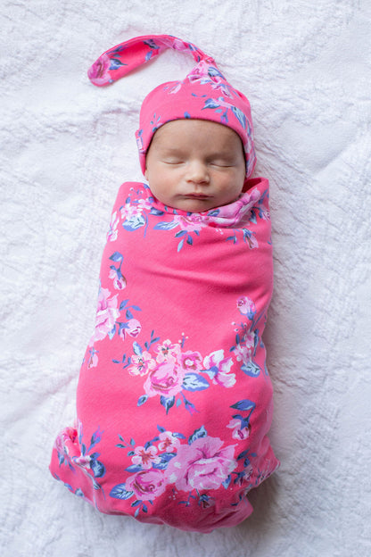 Rose Robe & Newborn Swaddle Blanket Set & Navy Dad T-Shirt & Dog Bandana