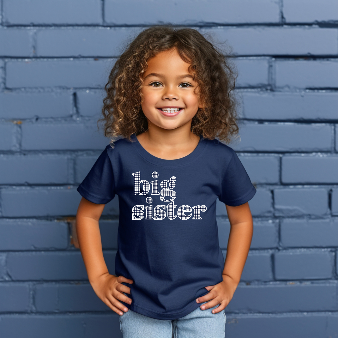 Big Sister T-Shirt Blue Gingham
