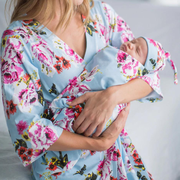Isla Robe & Newborn Swaddle Blanket Set & Dad on Black T-Shirt & Dog Bandana