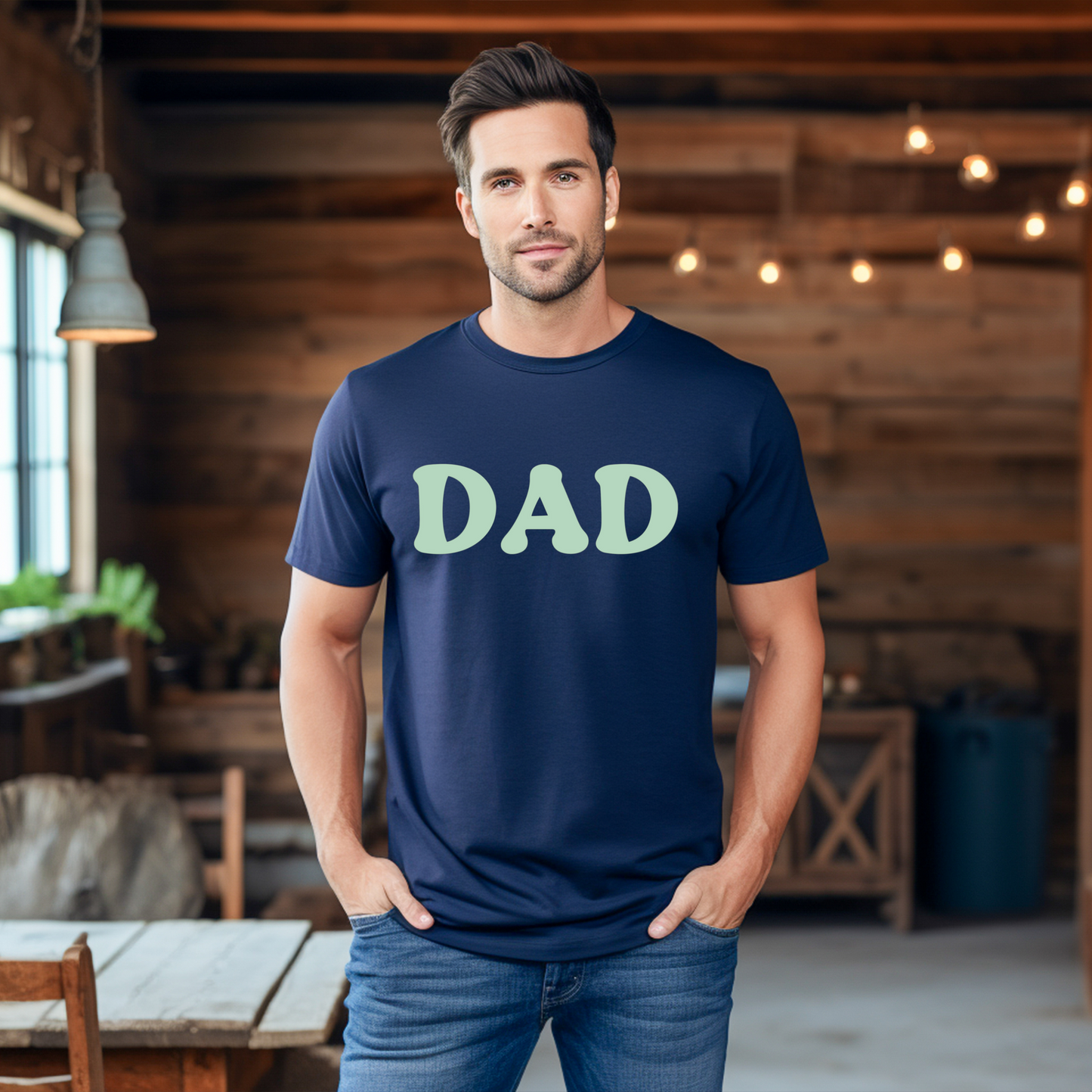 Navy Robe & Sage Swaddle Set with Sage Dad T-Shirt