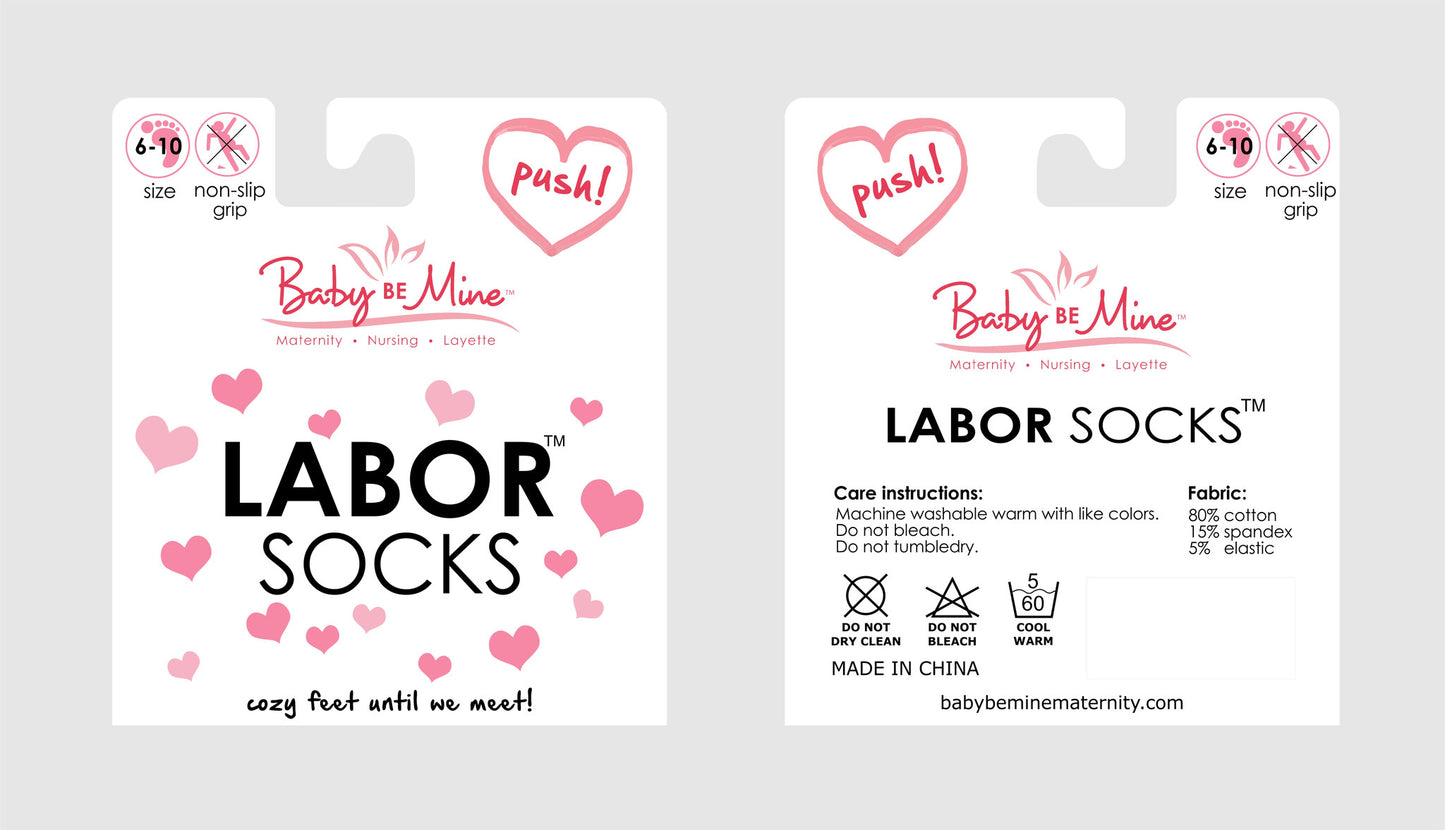 Push! Labor Socks - Black & White Hearts
