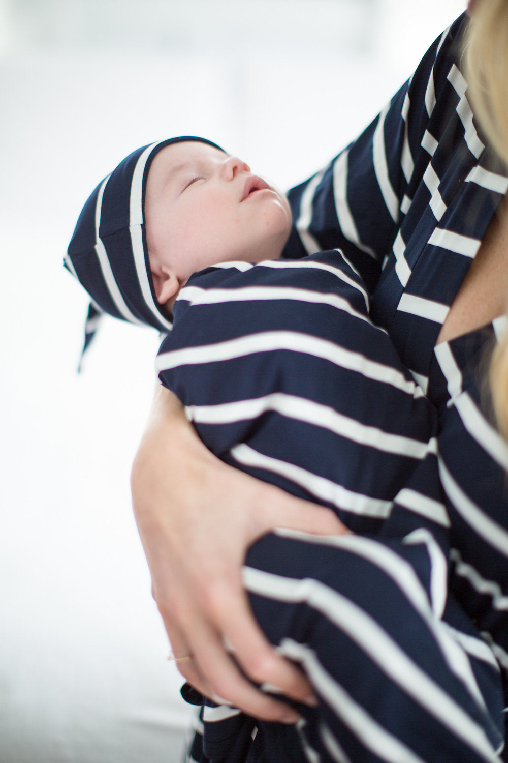Navy Striped Swaddle Blanket & Newborn Hat Set