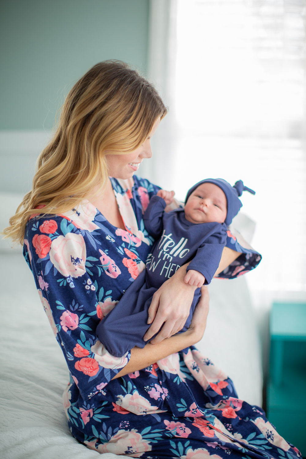 Annabelle Robe & Navy Hello I'm new here Baby Gown