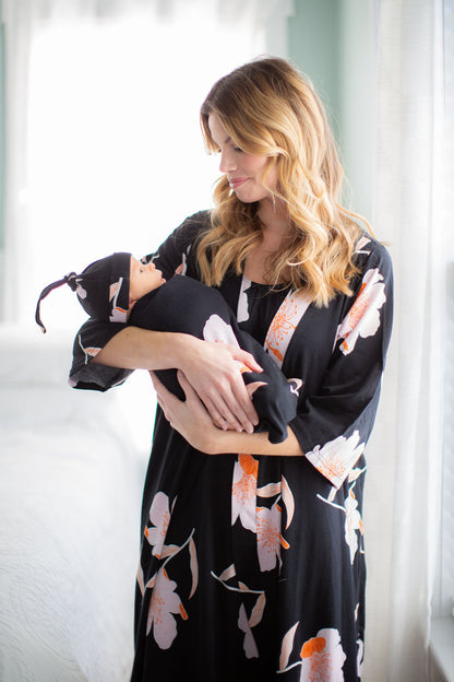 Willow Pregnancy/Postpartum Robe & Baby Girl Swaddle Set & Dad T-Shirt