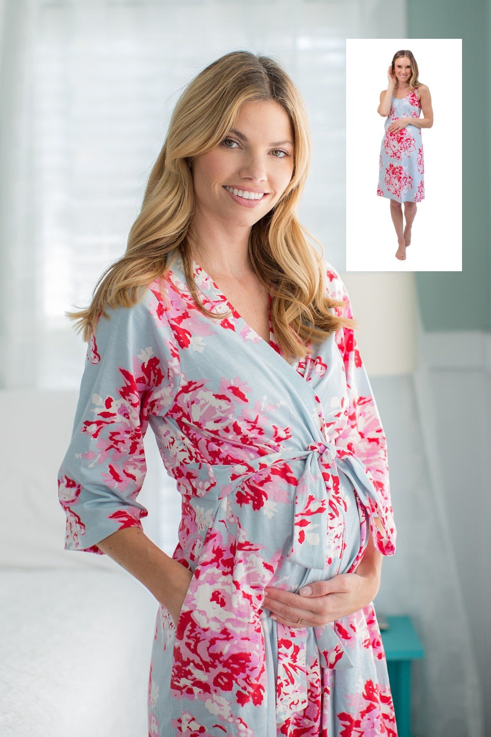 Mae Maternity Nursing Nightgown & Pregnancy/Postpartum Robe Set