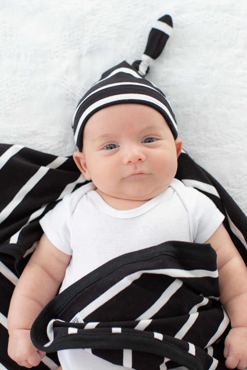 Black Striped Swaddle Blanket & Newborn Hat Set