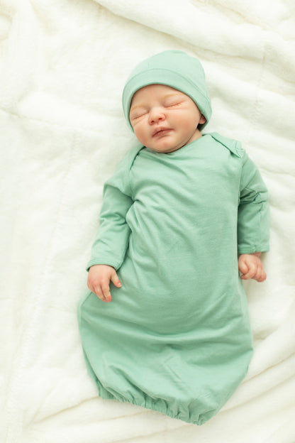Hadley Robe & Sage Green Baby Receiving Gown Set