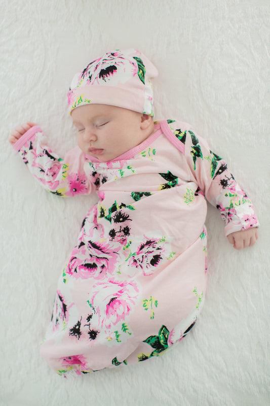 Amelia Newborn Receiving Gown & Hat Set