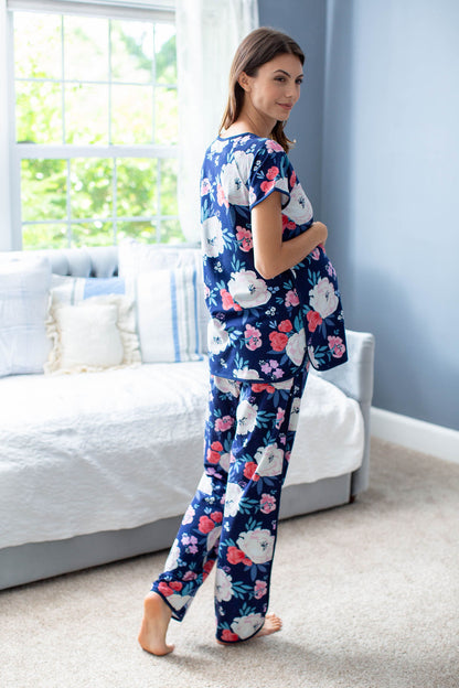 Annabelle Maternity Nursing Pajamas & Baby Swaddle Blanket Set