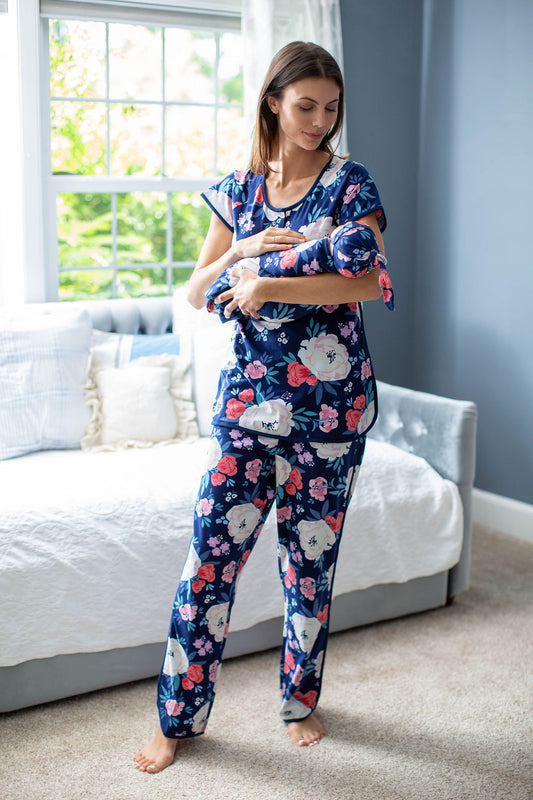 Annabelle Maternity Nursing Pajamas & Baby Swaddle Blanket Set
