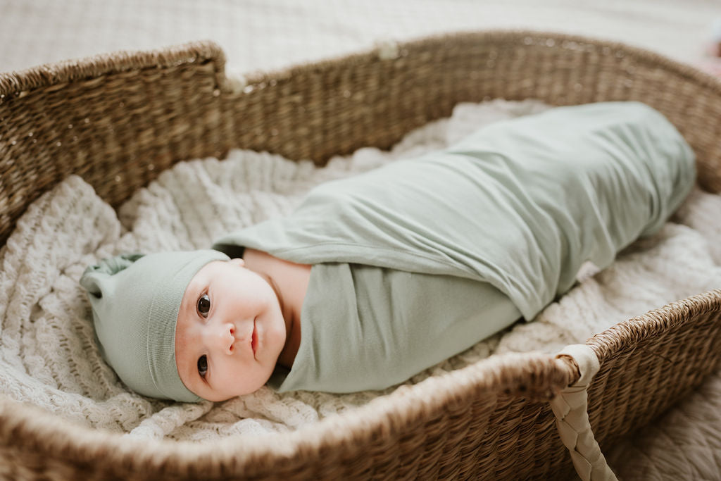 Sage Swaddle Blanket & Newborn Hat Set