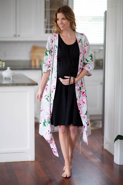 Olivia Pregnancy/Post Partum Robe & Black 3 in 1 Labor Gown Set