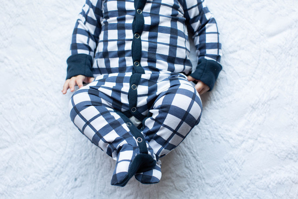 Blue Gingham One Piece Footed Baby Romper