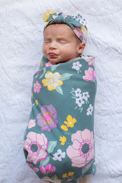 Charlotte Swaddle Blanket & Newborn Headband Set