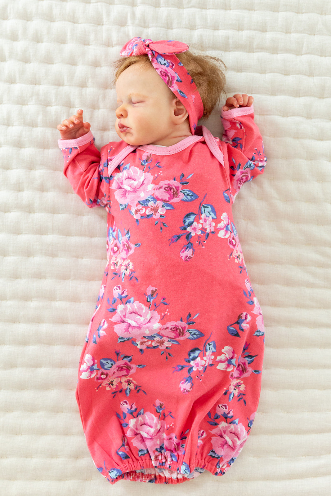 Super Cute Pink Floral Newborn Baby Girl Receiving Gown & Matching Headband