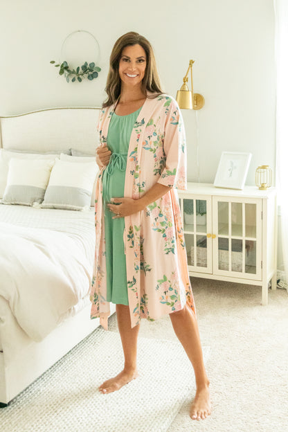 Nina Pregnancy/Postpartum Robe & Sage 3 in 1 Labor Gown Set