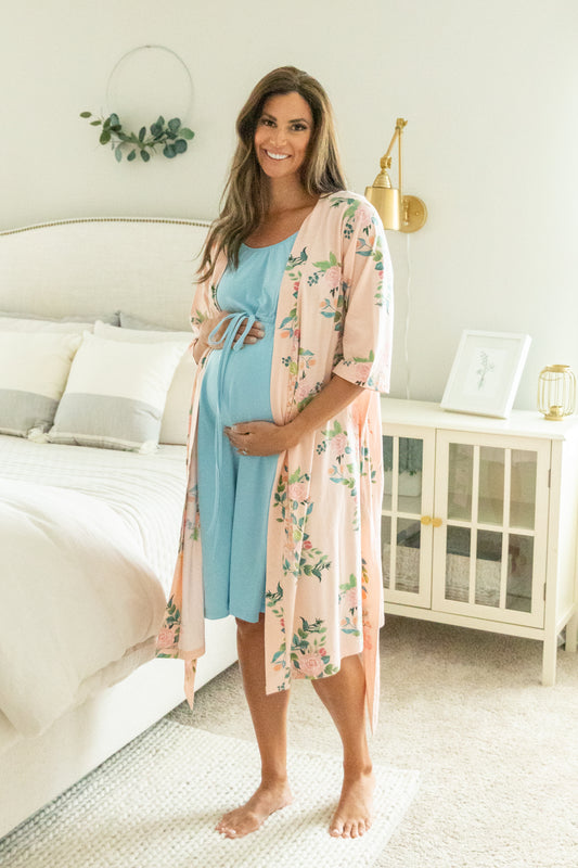 Nina Pregnancy/Postpartum Robe & Light Blue Labor Gown Set
