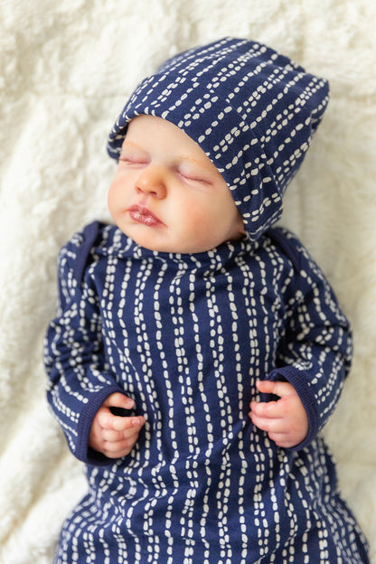 Navy Blue Pregnancy/Postpartum Robe & Matching Luna Baby Gown Set