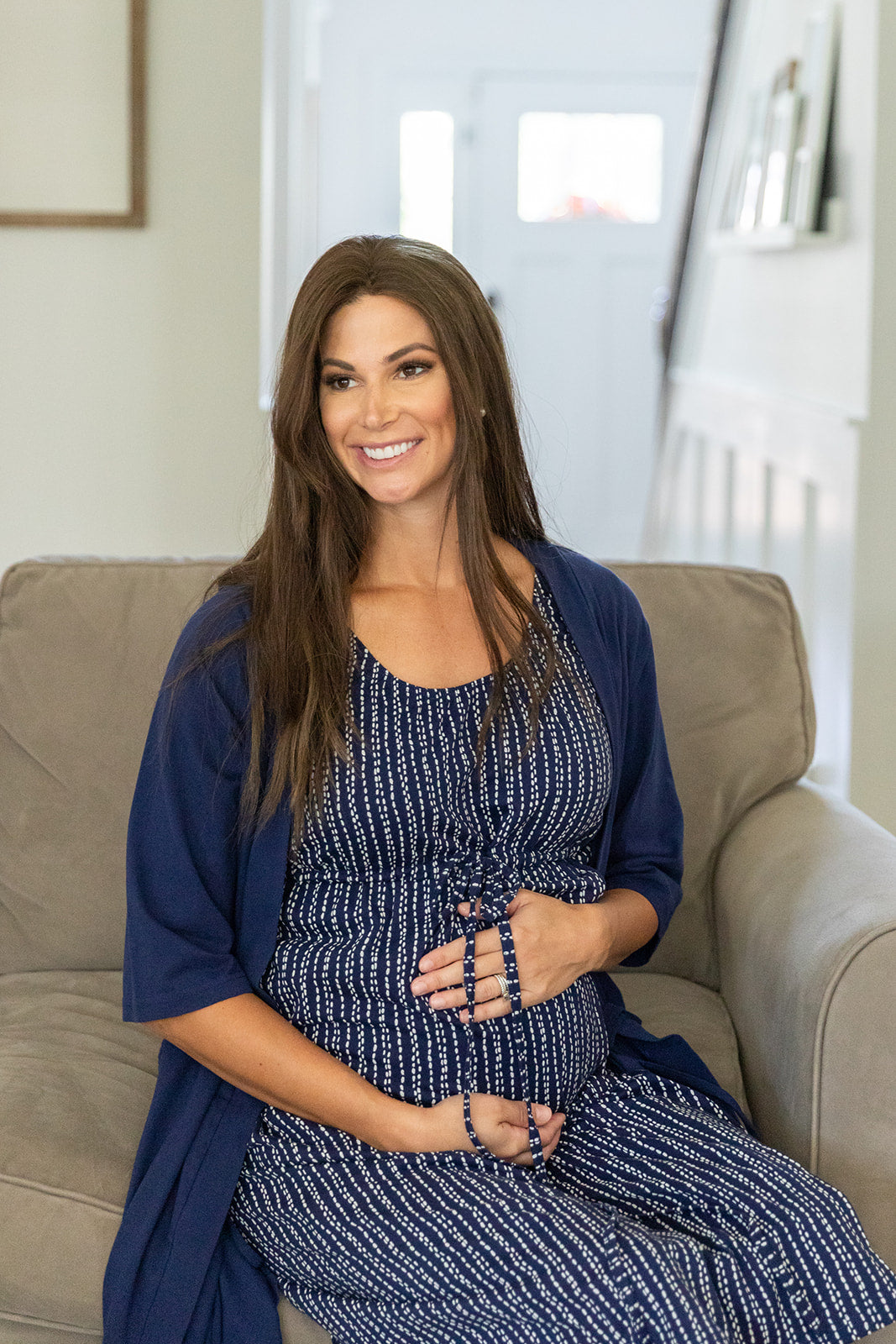 Navy Blue Pregnancy/Postpartum Robe & Matching Luna 3 in 1 Labor Gown Set