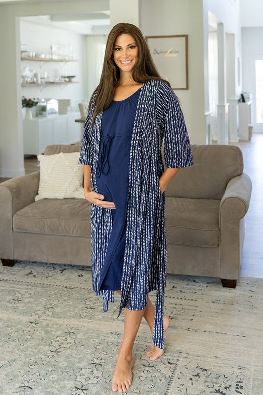 Luna Pregnancy/Postpartum Robe & Navy 3 in 1 Labor Gown Set