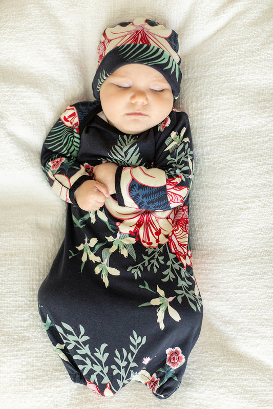 Perfect Baby Shower Gift - Floral Baby Girl Coming Home Outfit And Newborn Hat Set