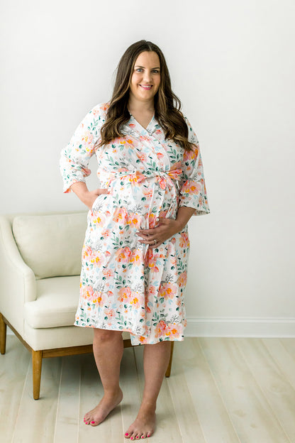 Mila Pregnancy/Postpartum Robe & Sage Green Baby Receiving Gown Set