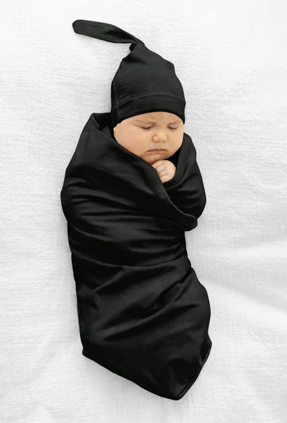 Black Swaddle Blanket & Newborn Newborn Hat Set