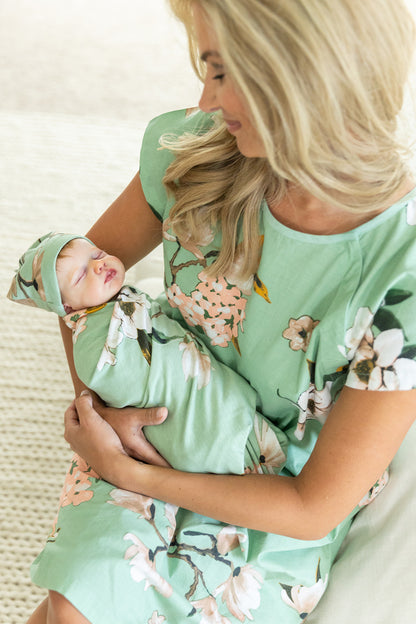 Maternity Delivery Gown Gownie & Baby Swaddle Blanket Set Gia
