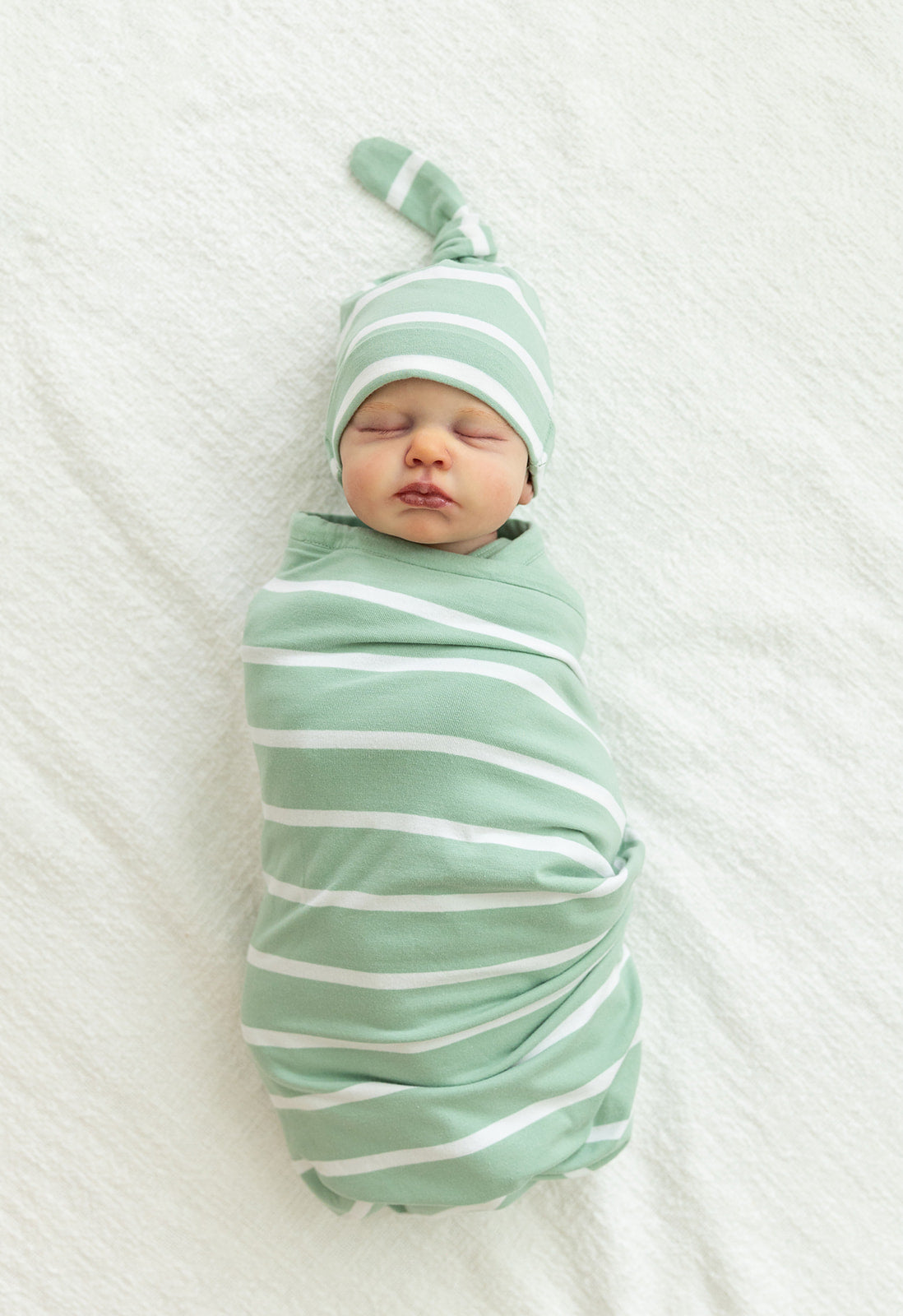 Sage Stripe Baby Swaddle Blanket & Newborn Hat Set