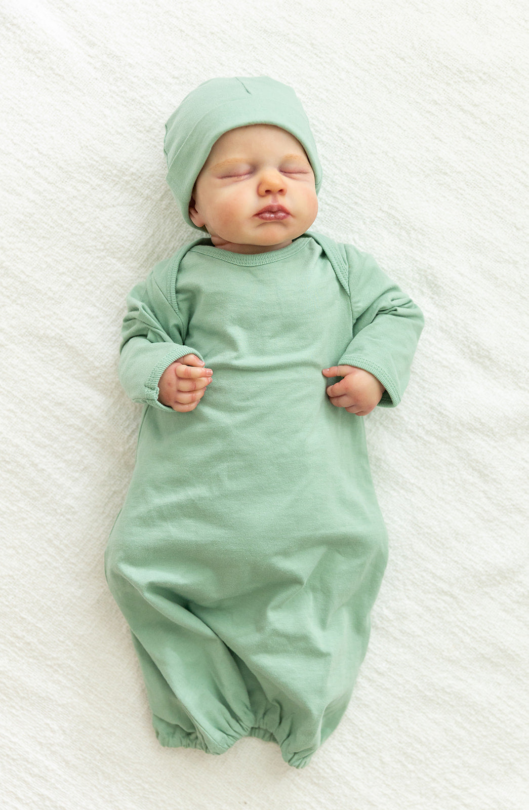 Sage Green Newborn Receiving Gown & Hat Set