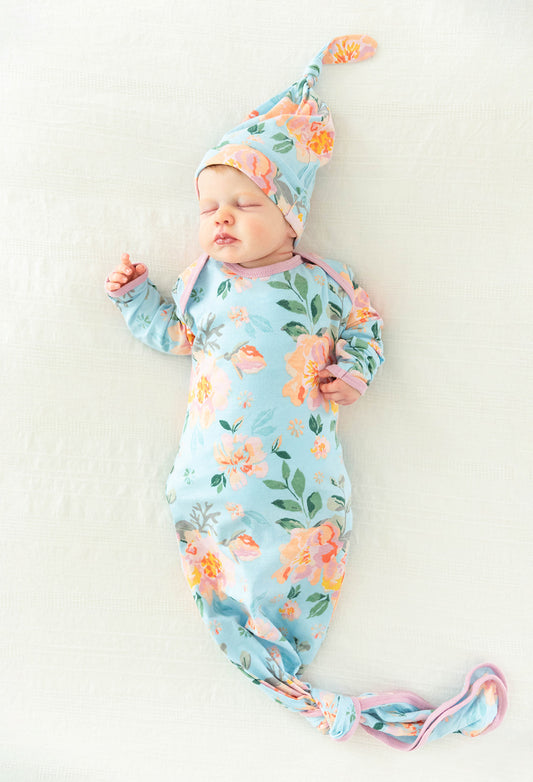 Jade Newborn Baby Knotted Gown & Knotted Hat Set