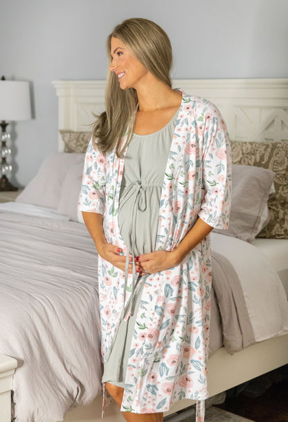Ivy Pregnancy/Postpartum Robe & Grey Labor Gown