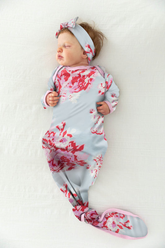 Mae Knotted Baby Gown & Newborn Headband Set