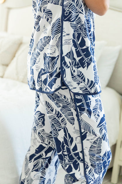 Serra Maternity Nursing Pajamas & Navy Blue Baby Swaddle Blanket Set