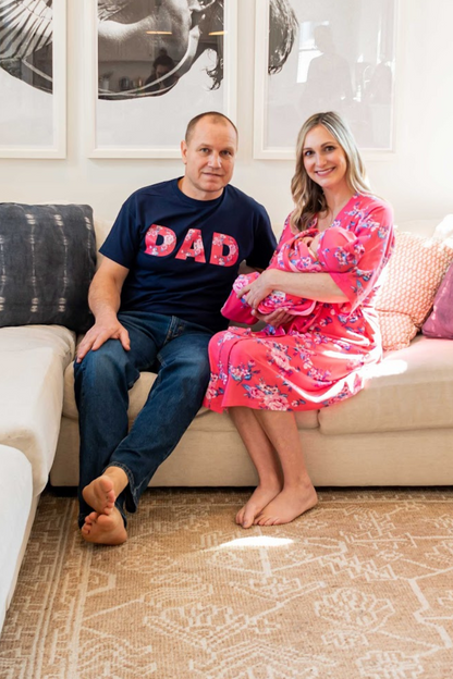 Rose Pregnancy/Postpartum Robe & Matching Swaddle Set & Dad T-Shirt