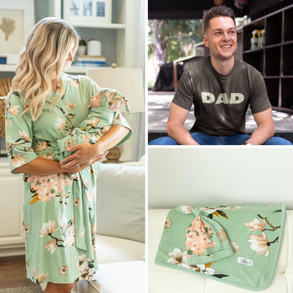 Gia Robe & Newborn Swaddle Blanket Set & Dad T-Shirt