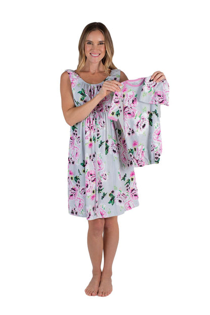 Olivia Floral 3 in 1 Labor Gown & Matching Newborn Gown Set