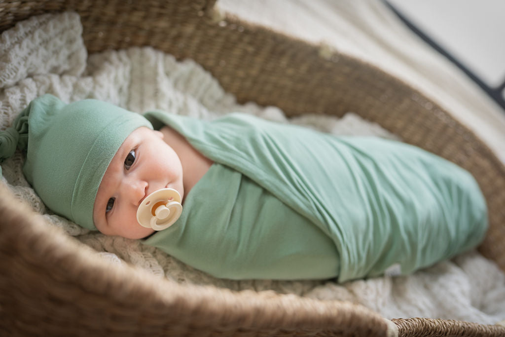Maternity Delivery Gown Gownie Gia & Baby Swaddle Blanket Set Sage