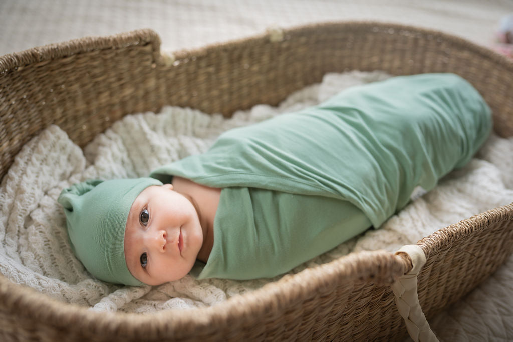 Sage Stripe Pregnancy/Postpartum Robe & Sage Swaddle Blanket Set