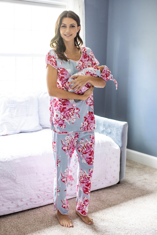 Mae Maternity Pajamas & Newborn Swaddle Blanket Set