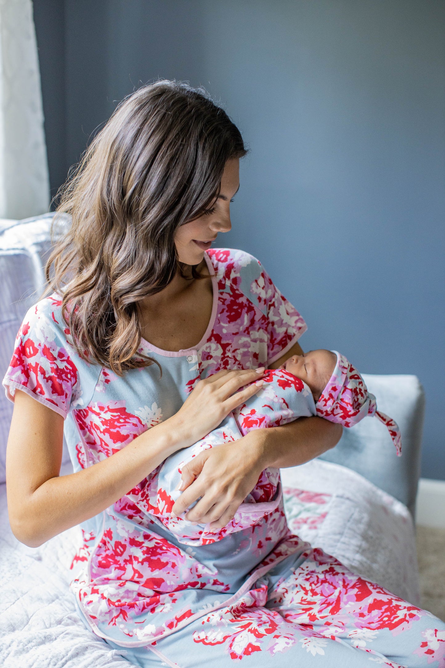 Mae Maternity Nursing Pajamas & Baby Swaddle Blanket Set