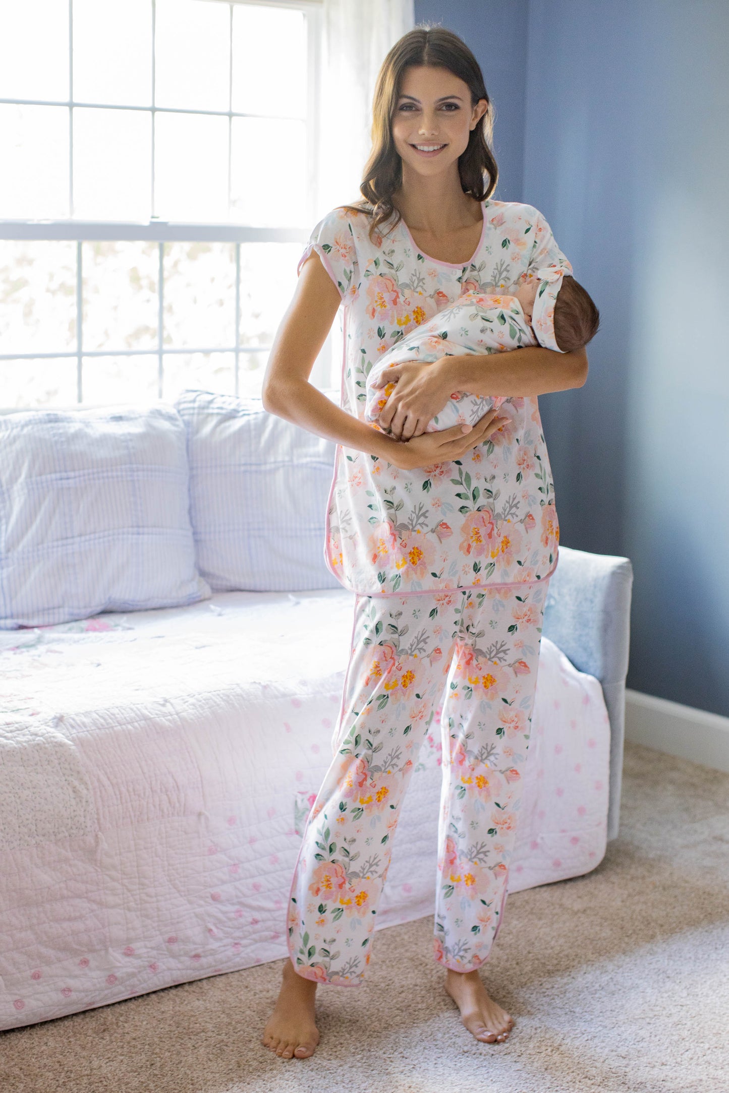 Mila Maternity Nursing Pajamas & Matching Swaddle Blanket Set