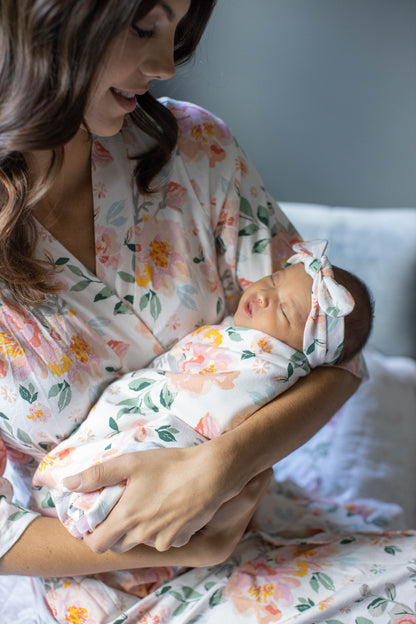 Mila Maternity Nursing Pajamas & Matching Swaddle Blanket Set