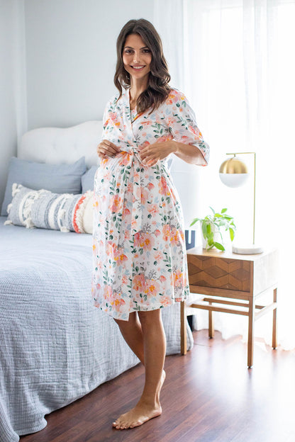 Mila Pregnancy/Postpartum Robe & Baby Girl Receiving Gown Set