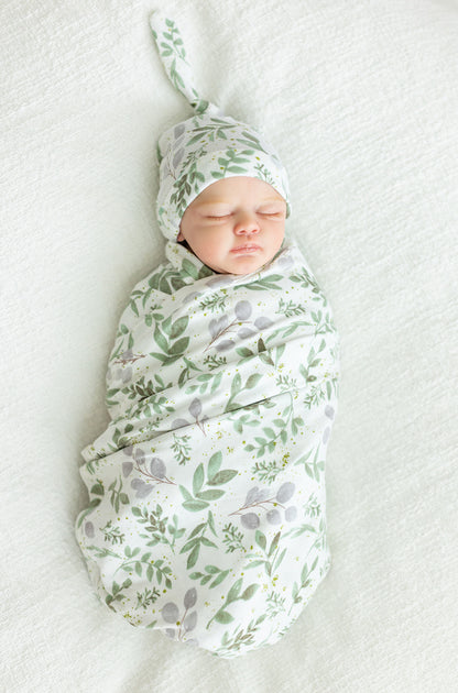 Olive Green Pregnancy/Postpartum Robe & Morgan Baby Swaddle Blanket Set